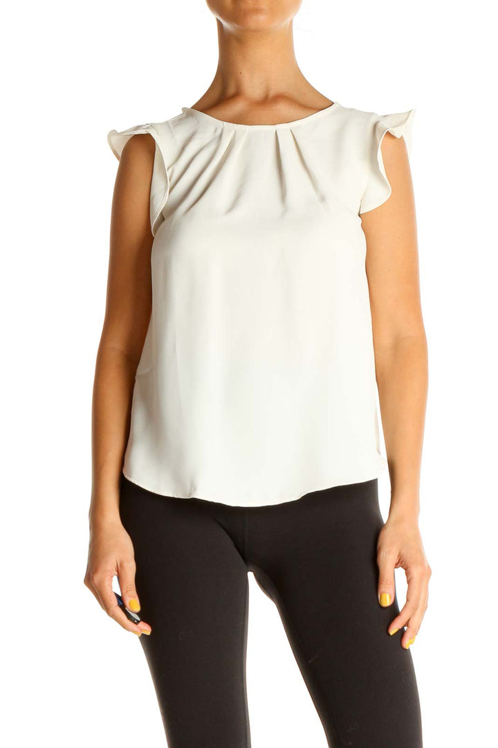 White Solid Casual Blouse