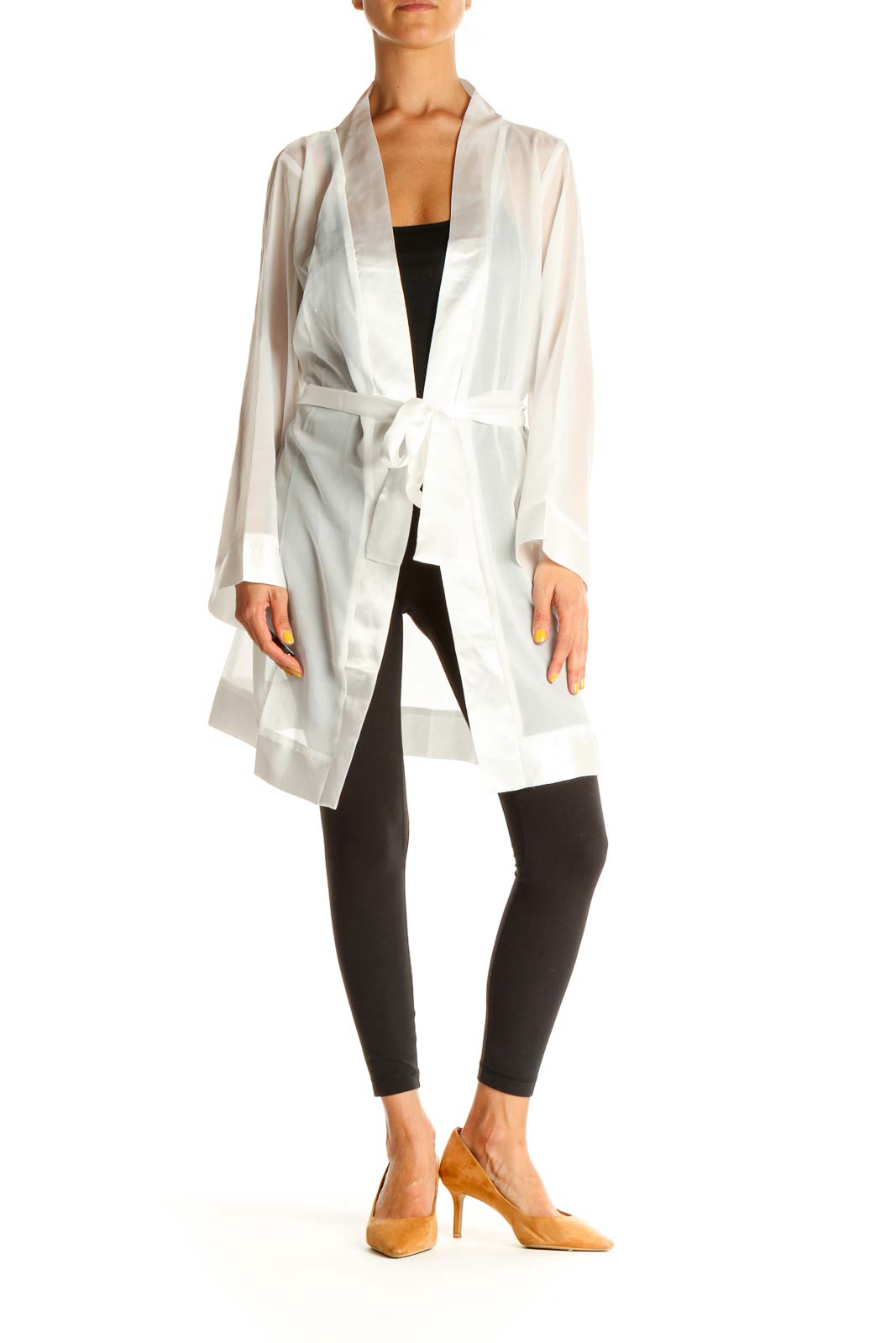 White Sheer Front-Tie Robe