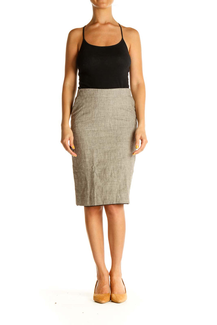 Beige Textured Classic Pencil Skirt