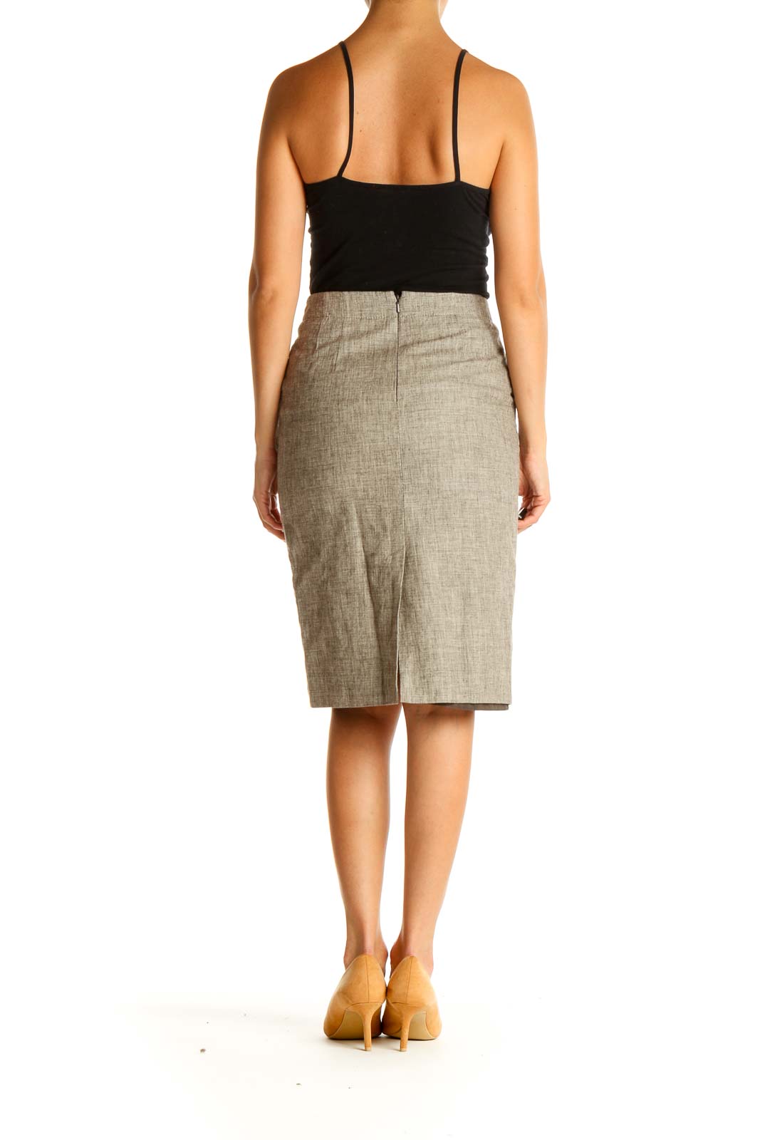 Beige Textured Classic Pencil Skirt