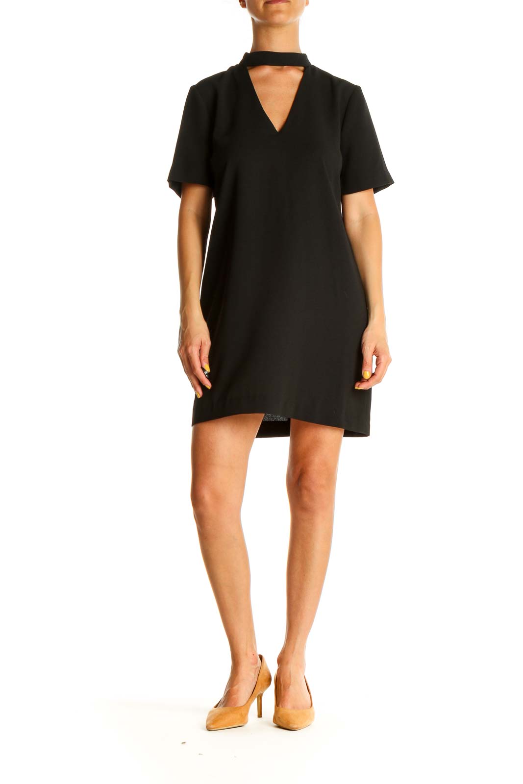 Black Solid Day Sheath Dress