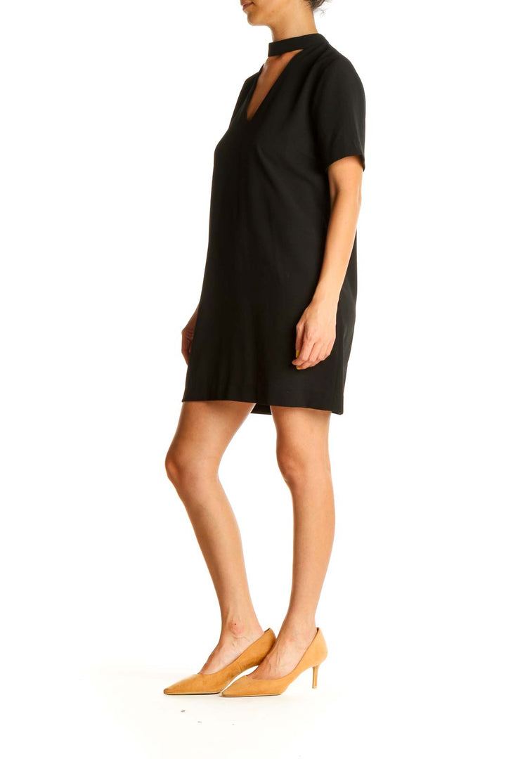 Black Solid Day Sheath Dress