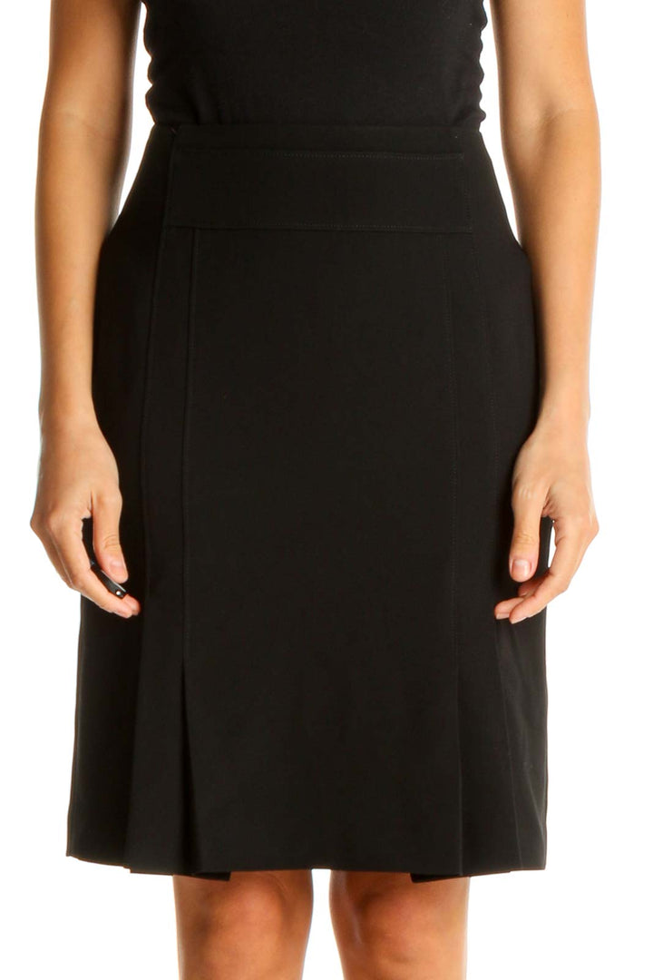 Black Solid Work Pencil Skirt