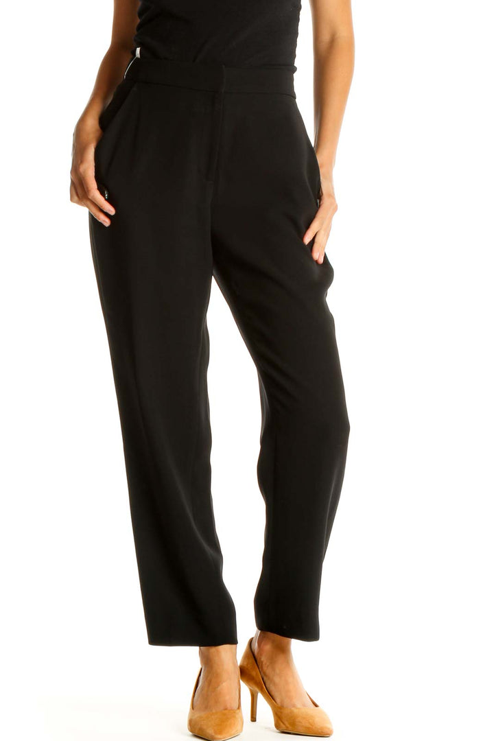 Black Solid Retro Trousers