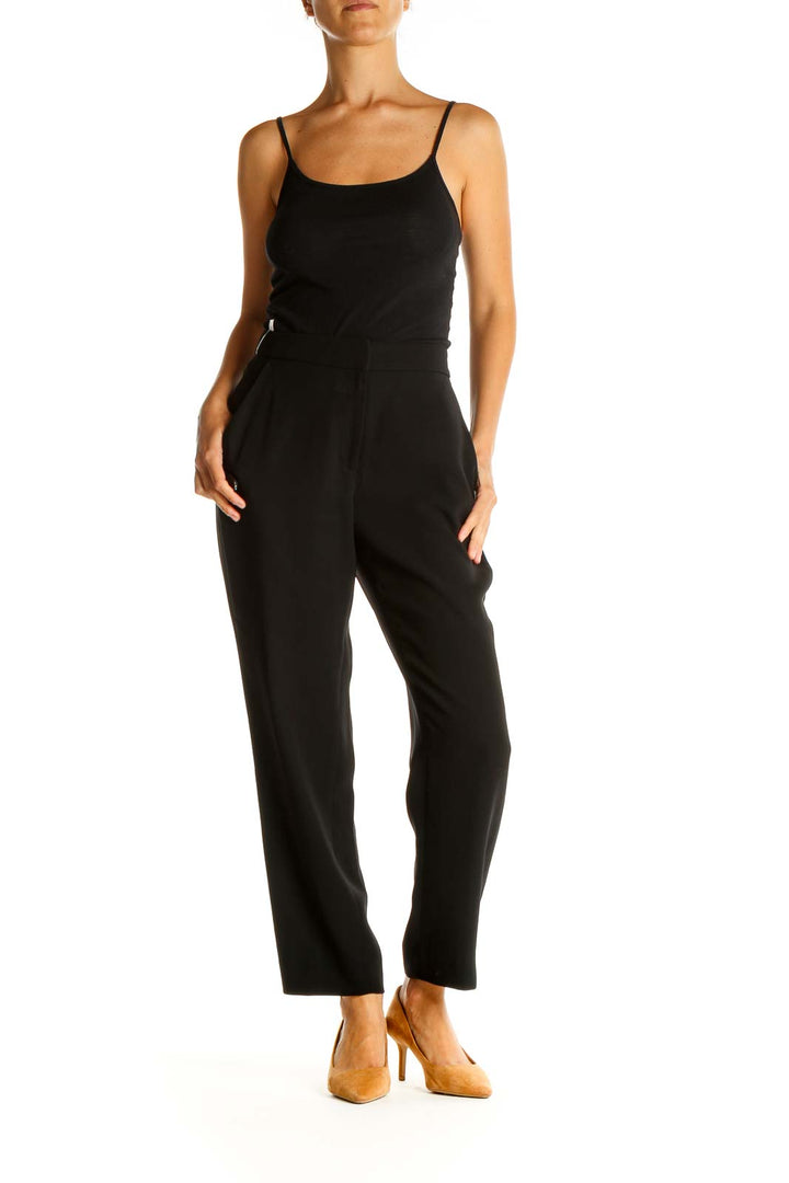 Black Solid Retro Trousers