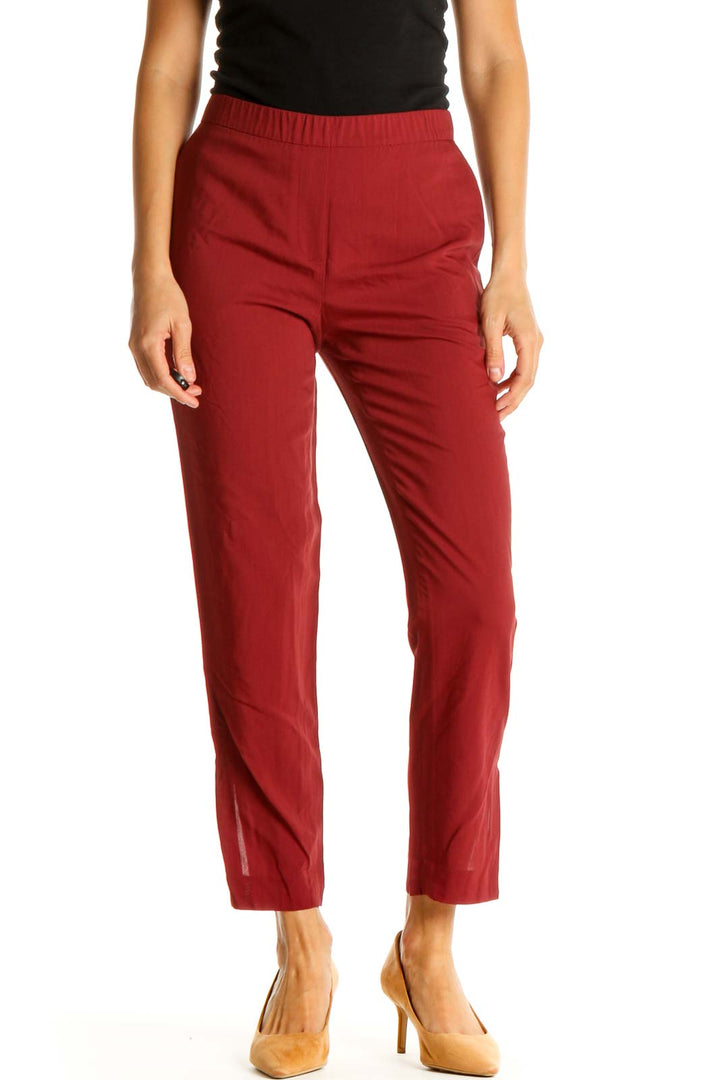 Red Solid All Day Wear Pants