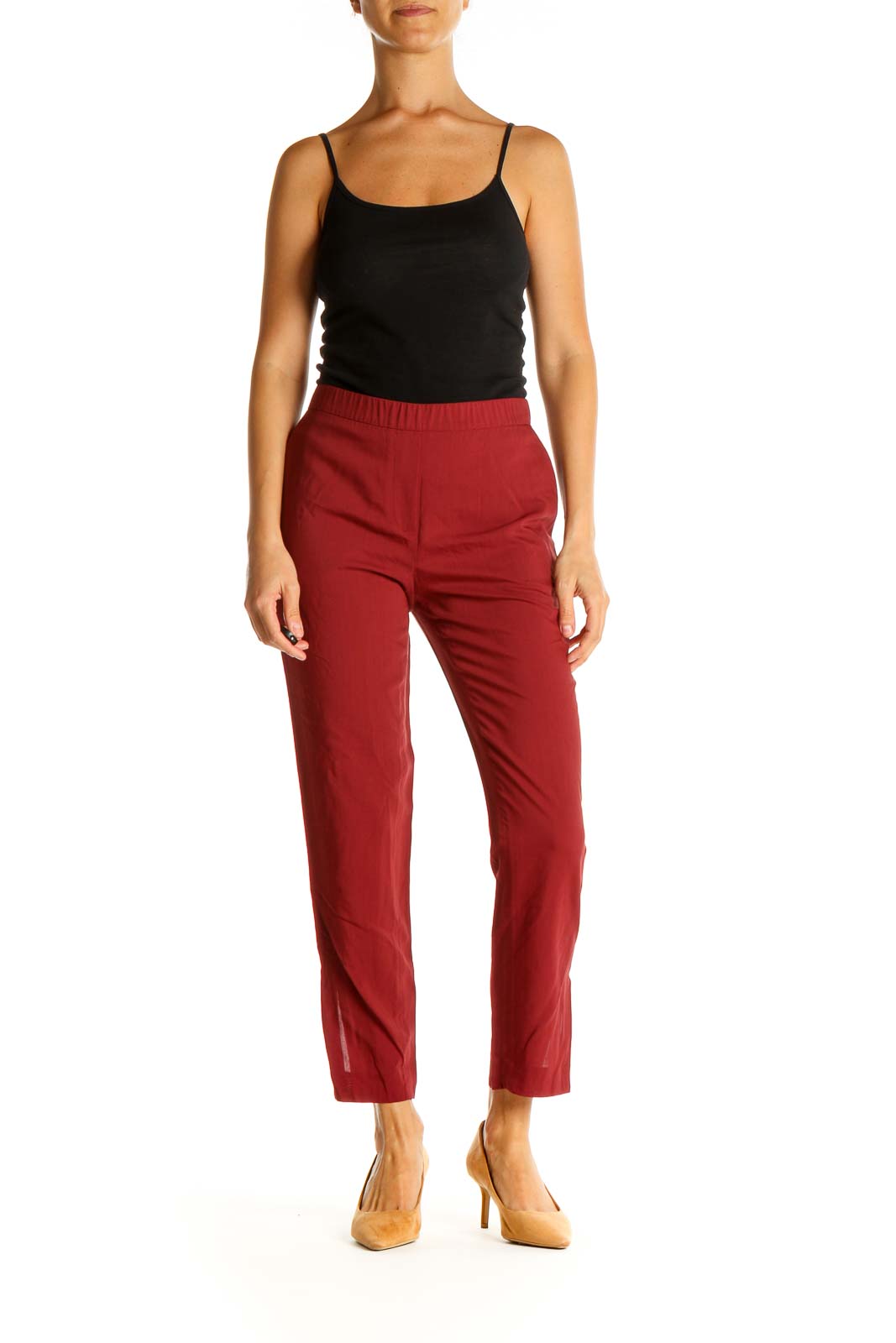 Red Solid All Day Wear Pants