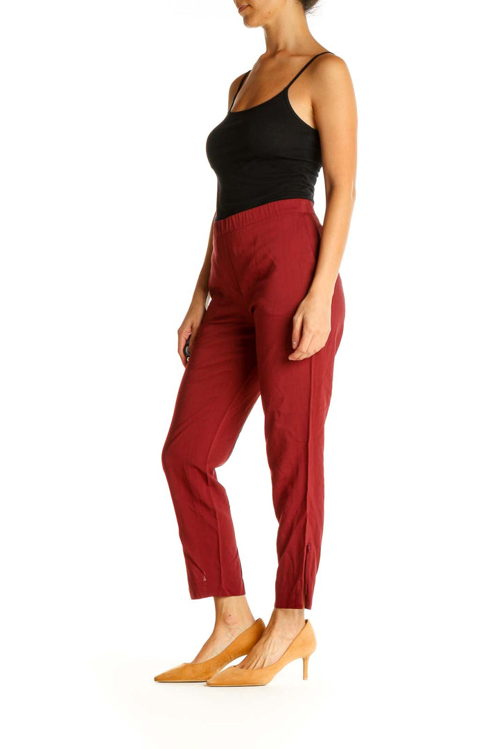 Red Solid All Day Wear Pants