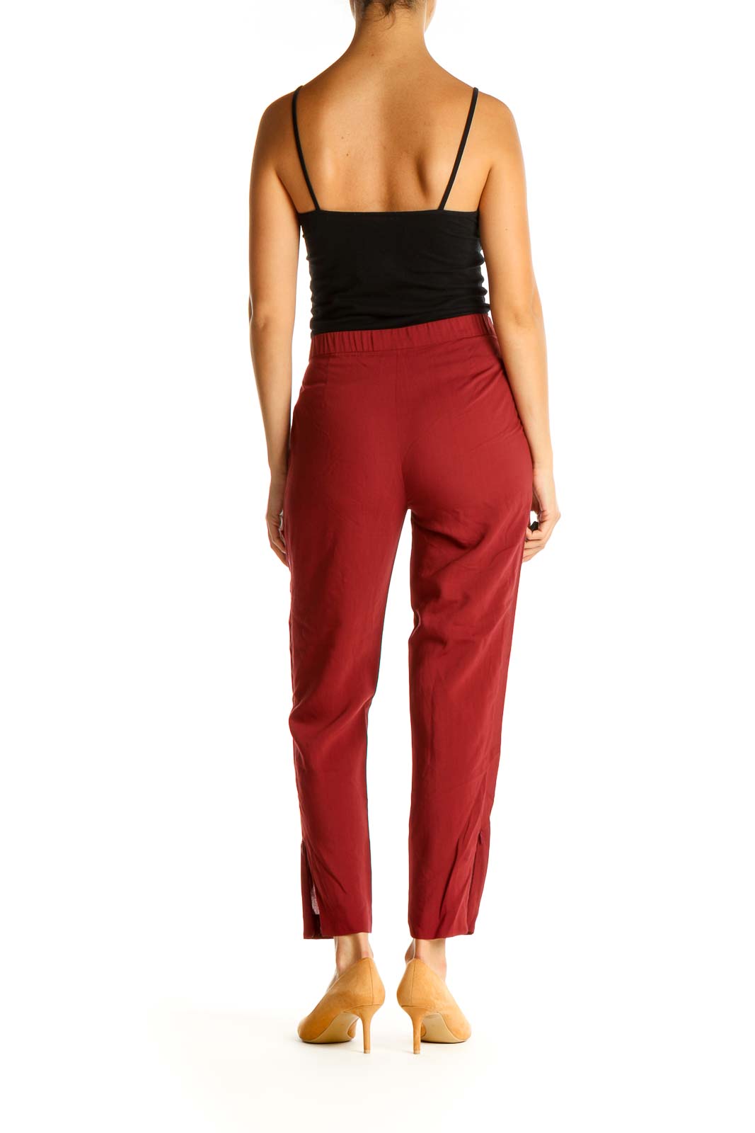 Red Solid All Day Wear Pants