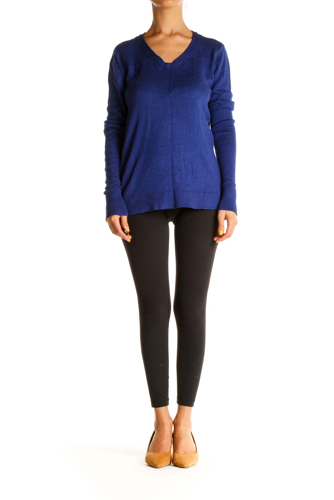 Blue Solid Classic Sweater