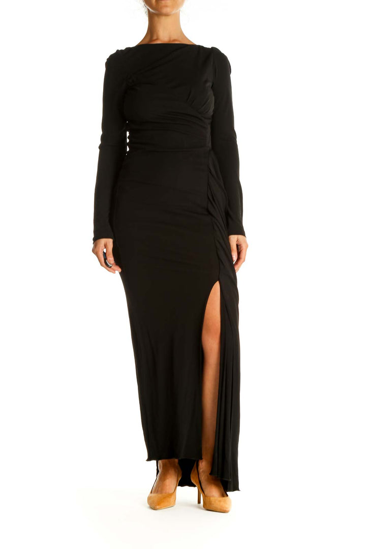 Black Solid Classic Column Dress