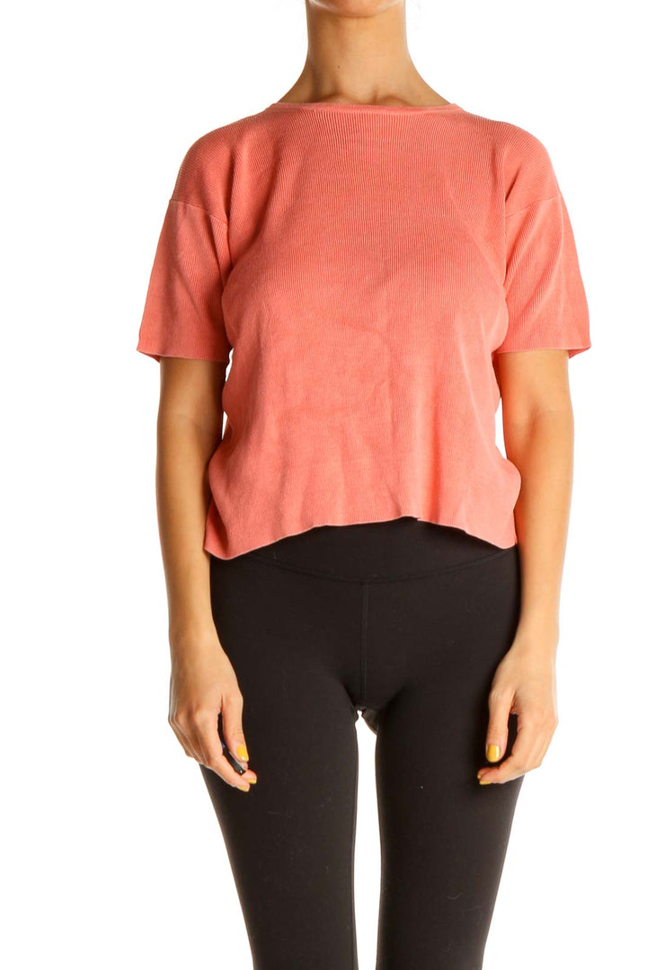 Pink Solid Casual T-Shirt