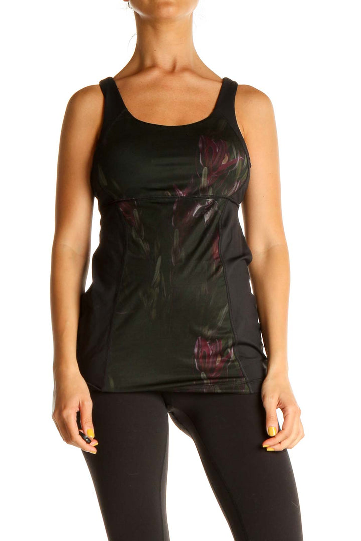 Black Printed Activewear Tank Top