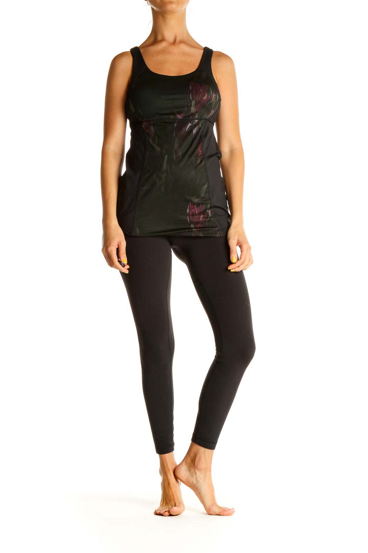 Black Printed Activewear Tank Top