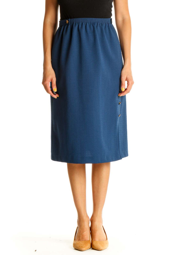 Blue Casual Pencil Skirt