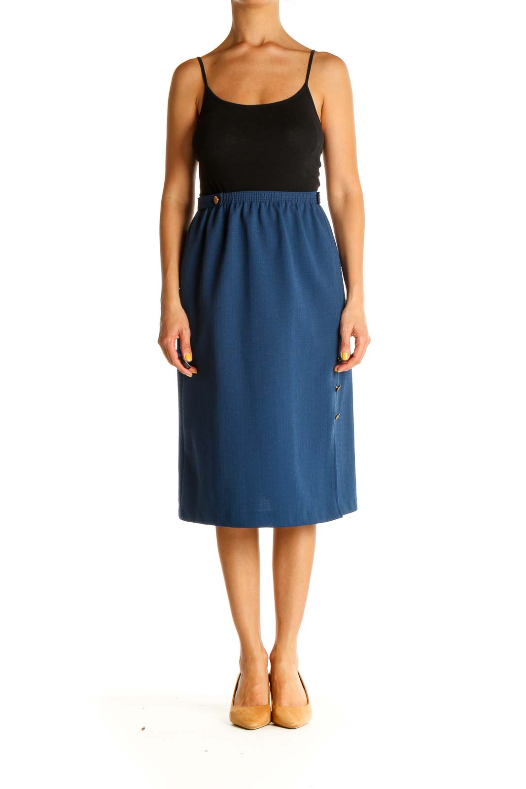 Blue Casual Pencil Skirt