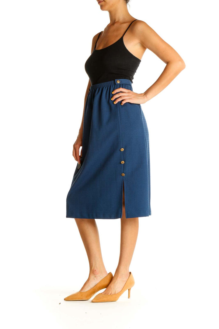 Blue Casual Pencil Skirt