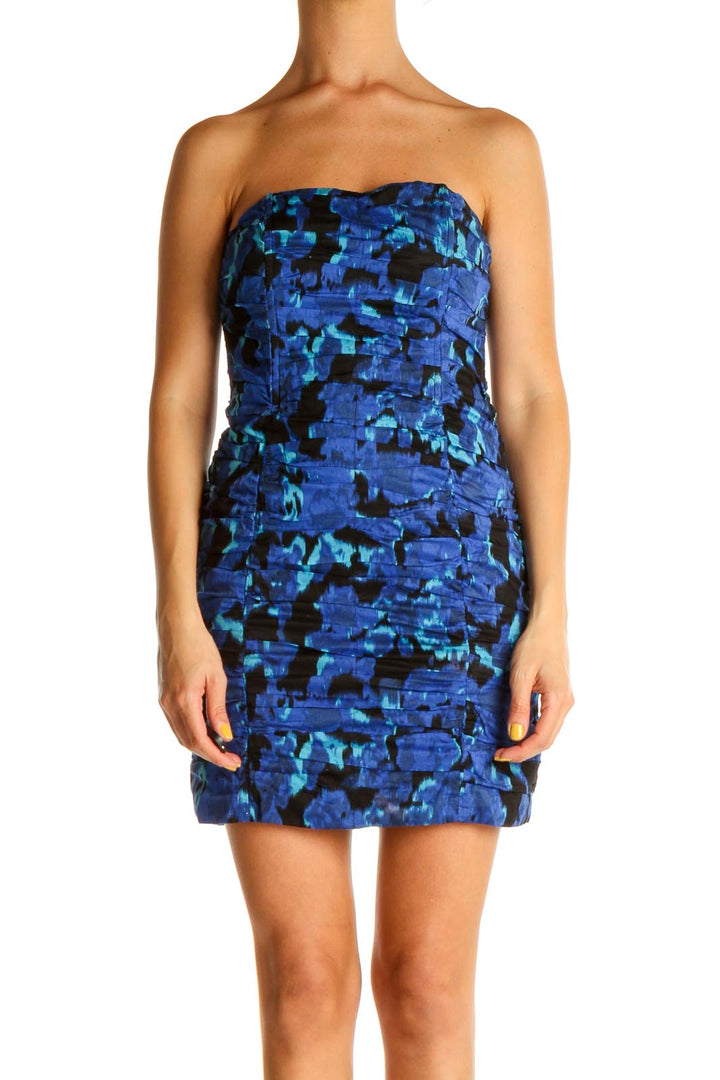 Blue Floral Print Cocktail Dress