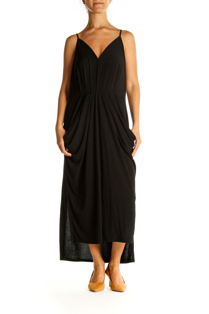 Black Solid Casual Column Dress