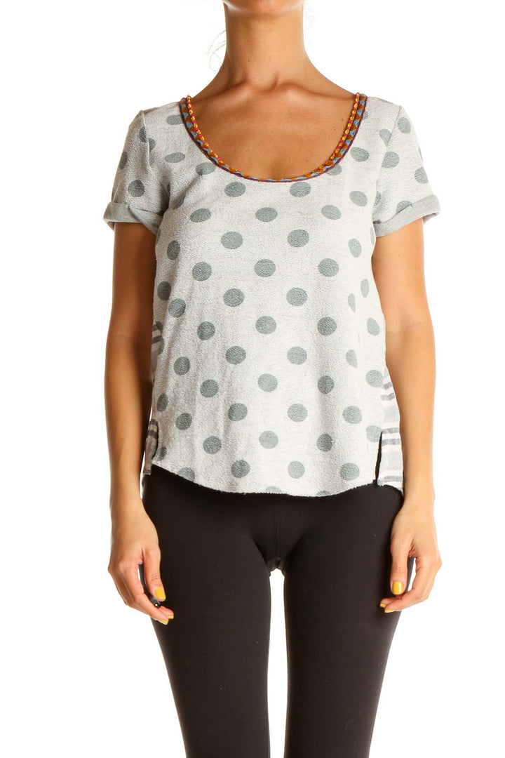 Gray Polka Dot Casual T-Shirt