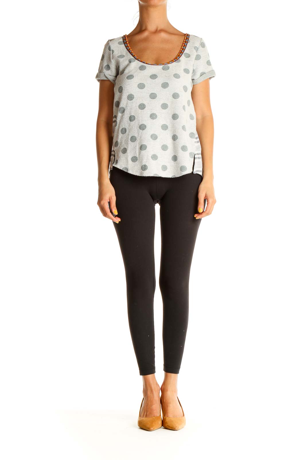 Gray Polka Dot Casual T-Shirt