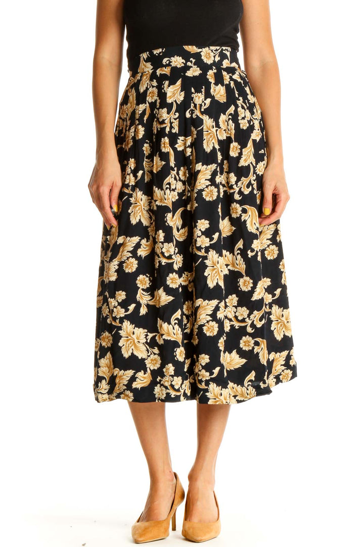 Black Printed Brunch Flared Skirt