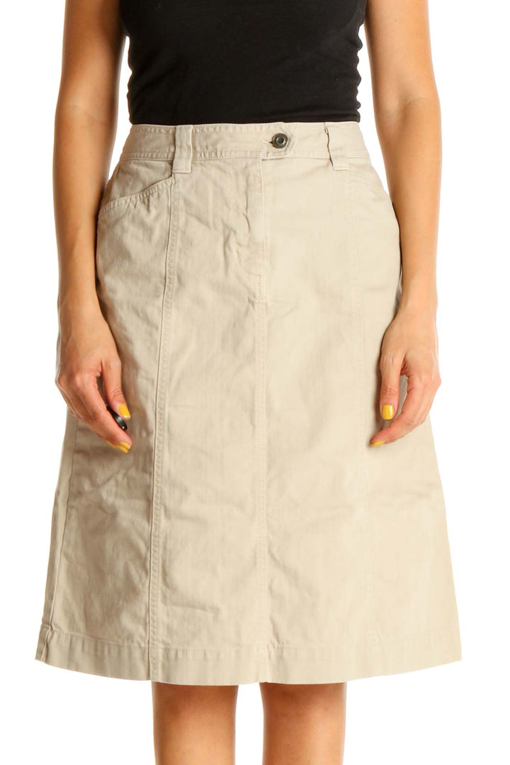 Beige All Day Wear A-Line Skirt