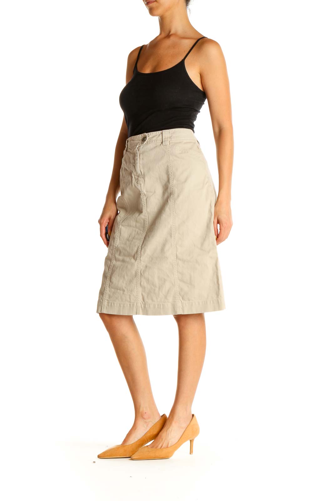 Beige All Day Wear A-Line Skirt