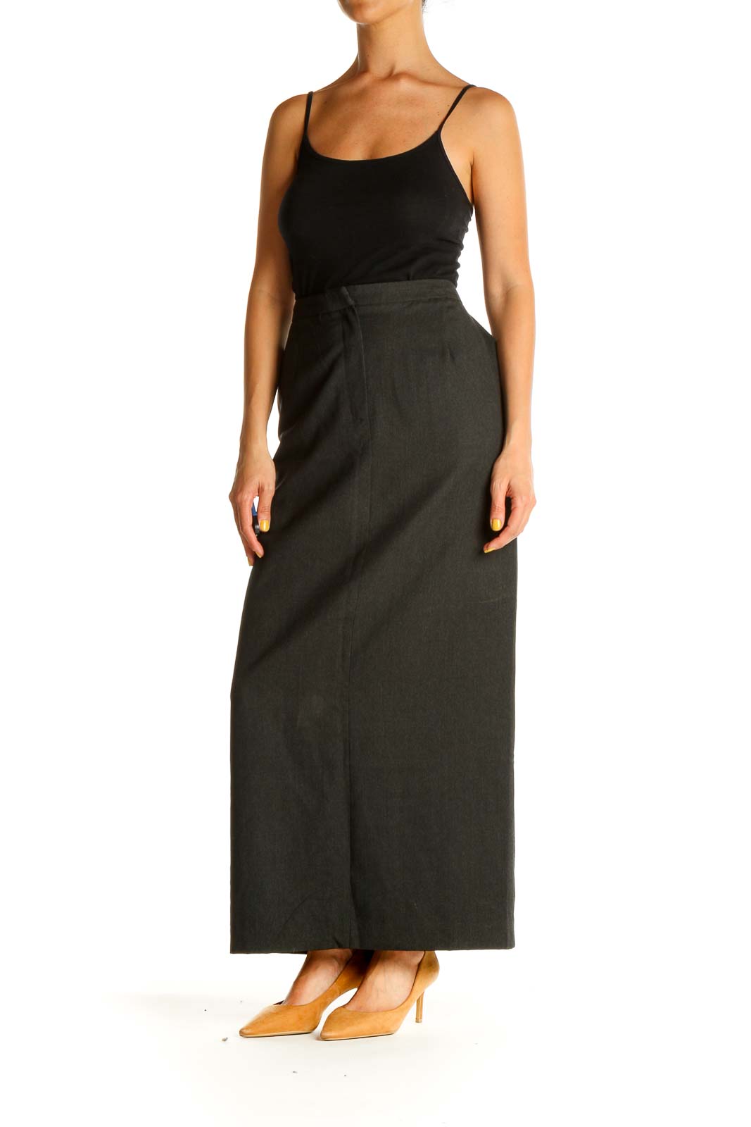 Gray Wool Maxi Pencil Skirt