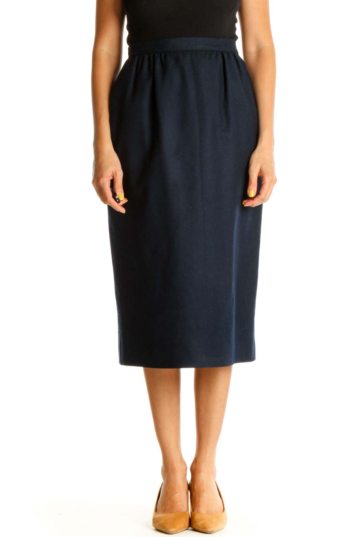 Blue Solid Brunch Pencil Skirt