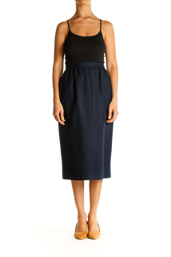 Blue Solid Brunch Pencil Skirt