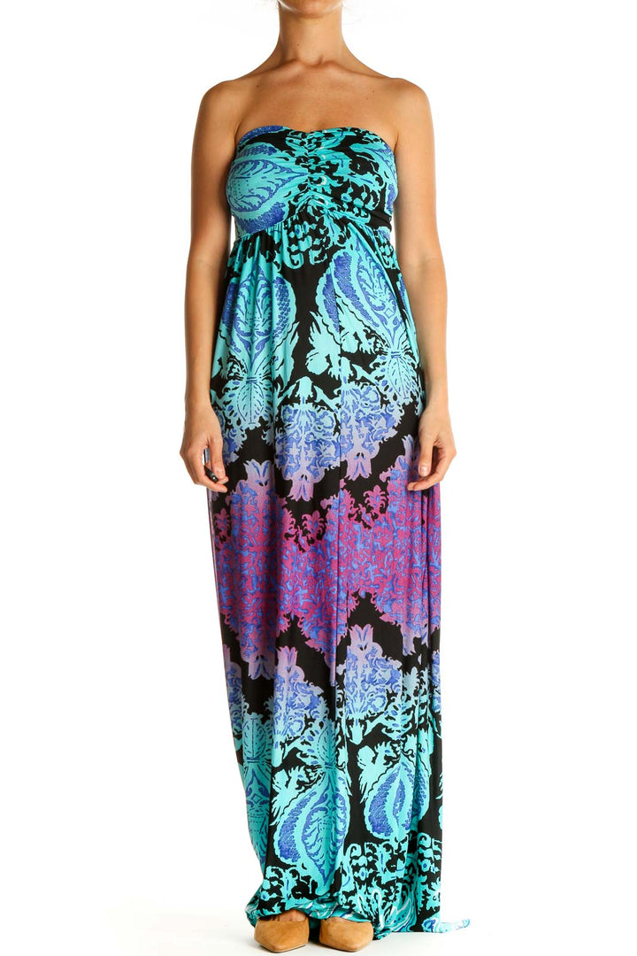 Purple Tropical Print Retro Column Dress