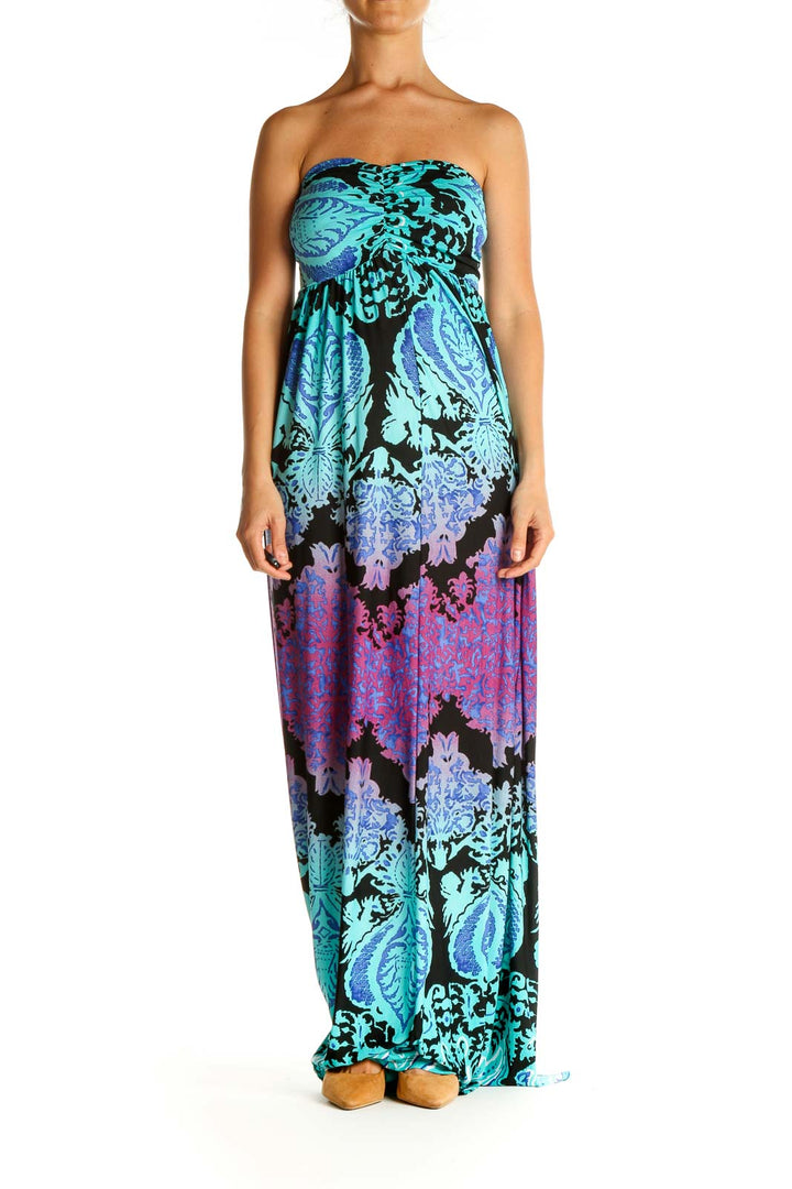 Purple Tropical Print Retro Column Dress