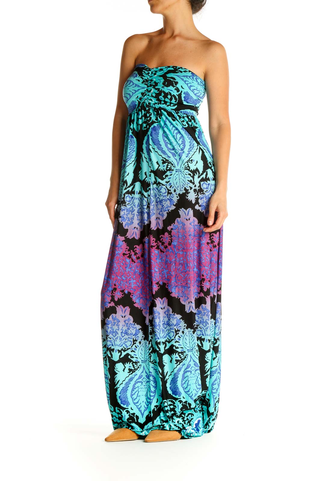 Purple Tropical Print Retro Column Dress