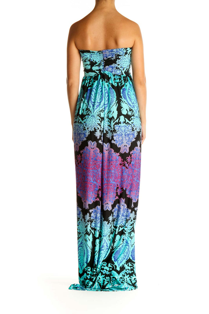 Purple Tropical Print Retro Column Dress