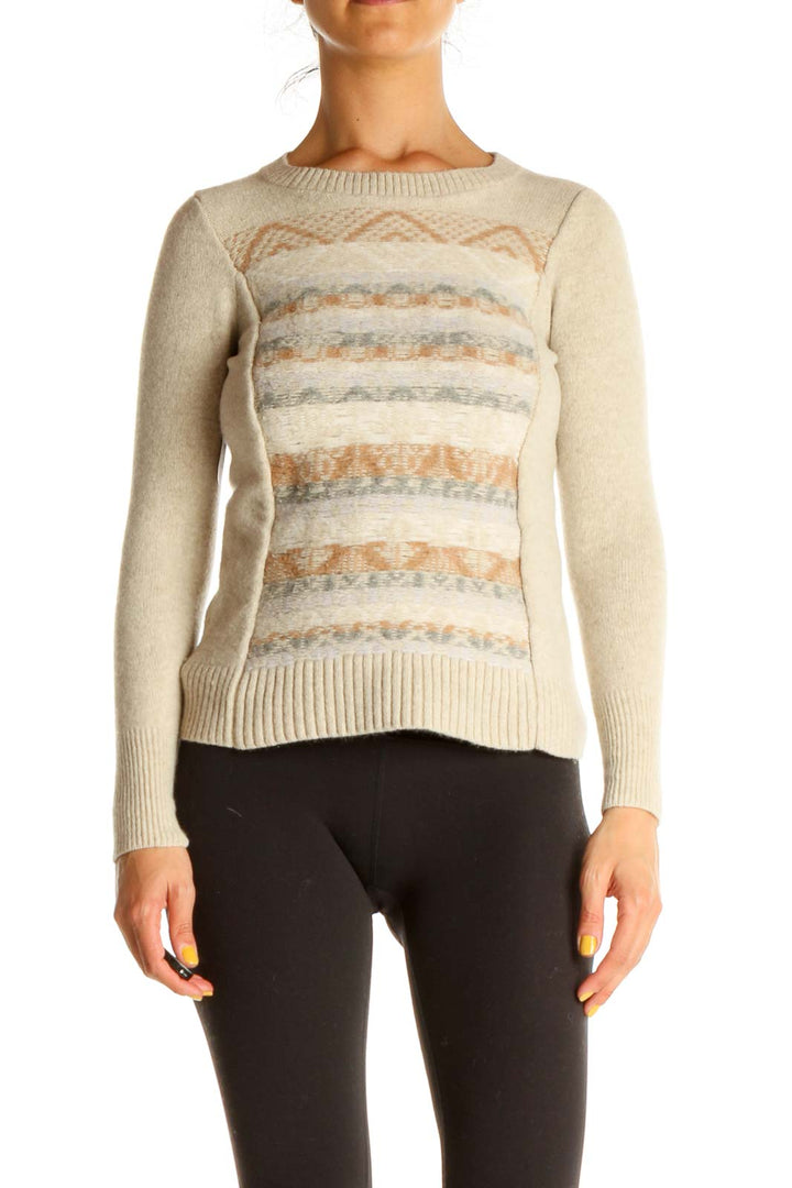 Beige Printed All Day Wear Sweater