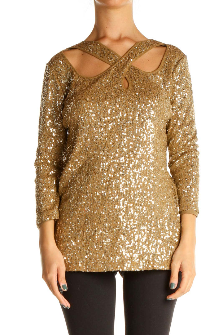 Gold Sequin Crossover Neckline Top