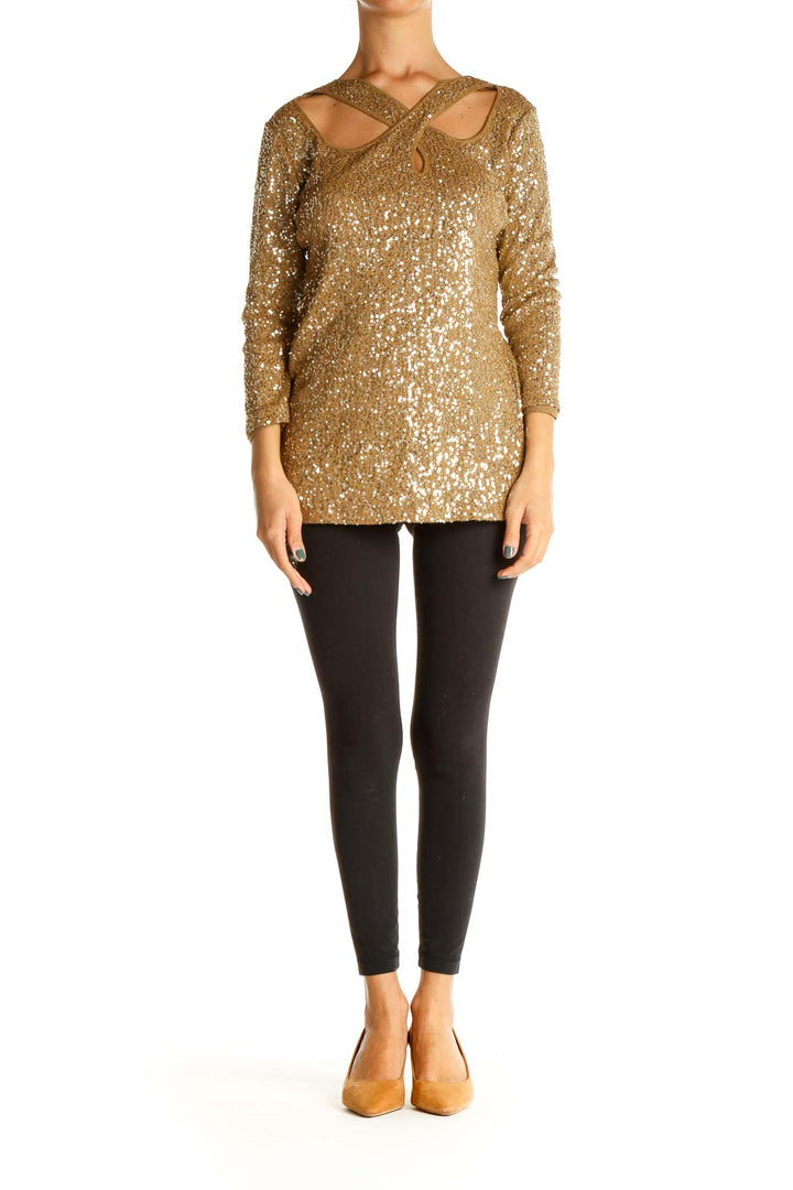 Gold Sequin Crossover Neckline Top