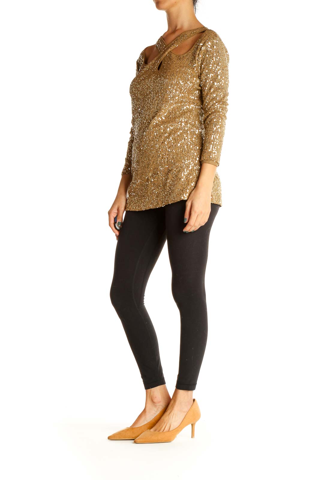 Gold Sequin Crossover Neckline Top