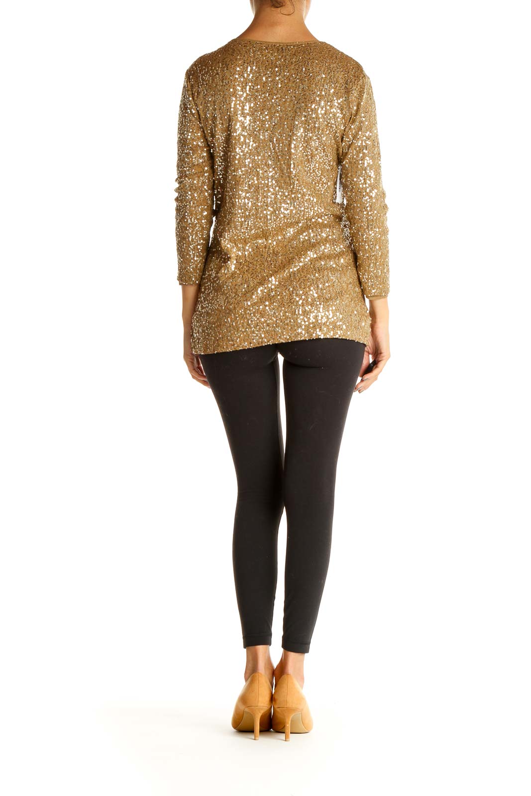 Gold Sequin Crossover Neckline Top