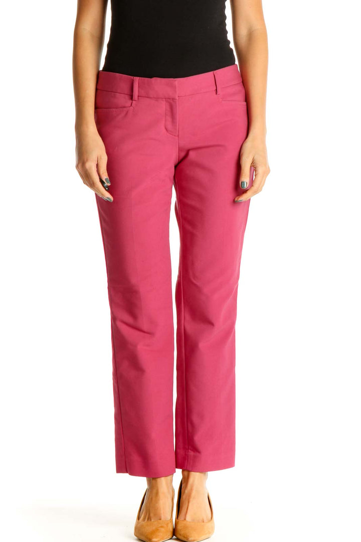 Pink Solid Casual Trousers