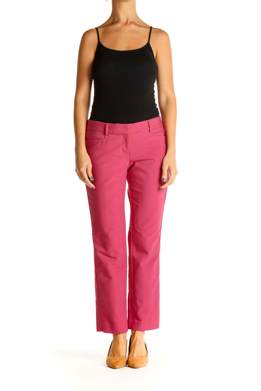 Pink Solid Casual Trousers