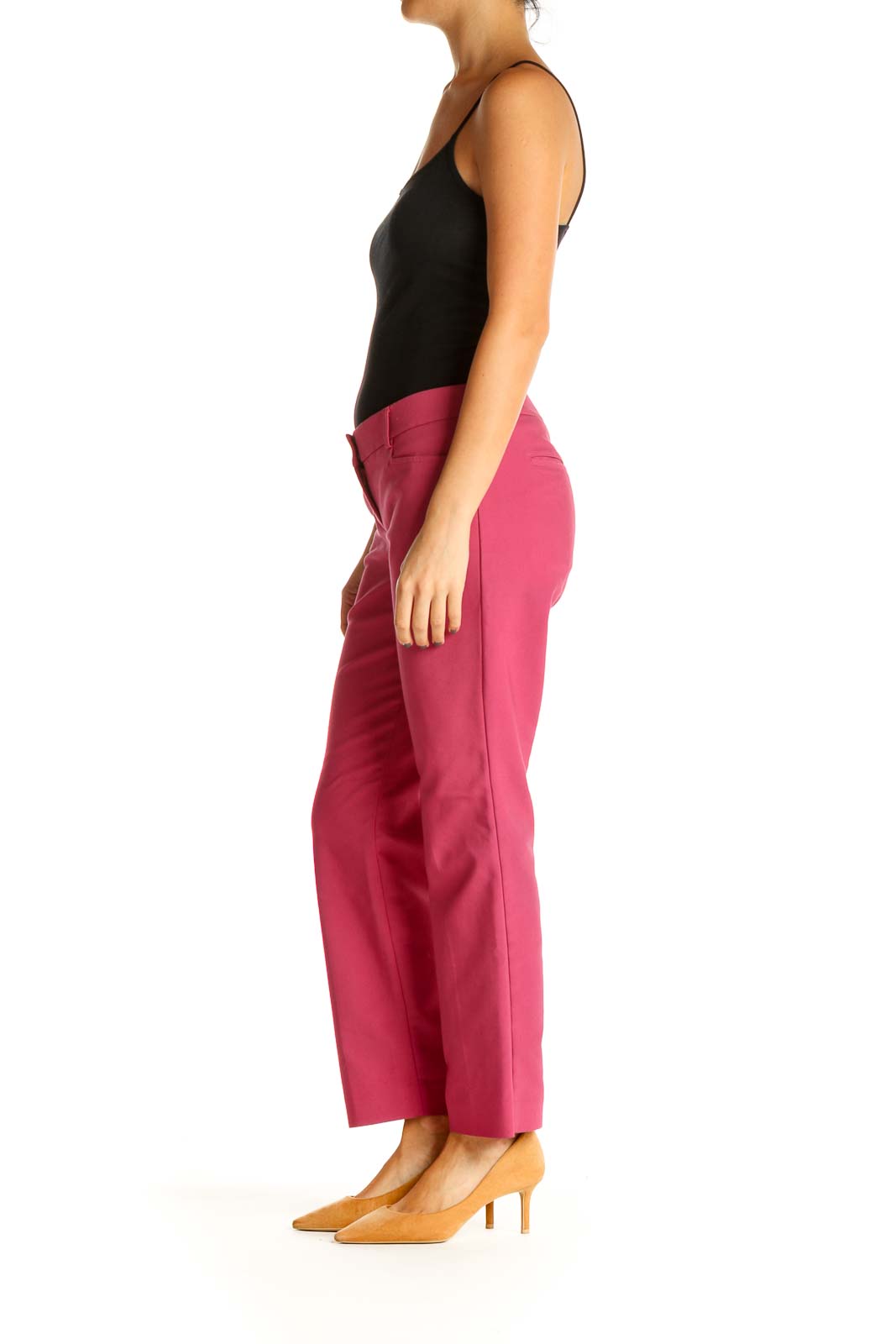 Pink Solid Casual Trousers