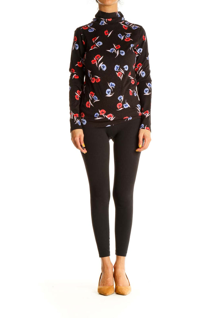 Black Floral Print All Day Wear Turtleneck