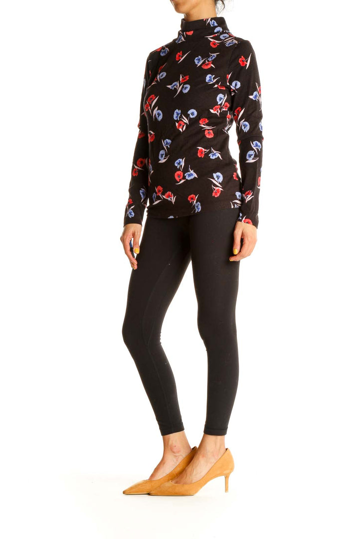 Black Floral Print All Day Wear Turtleneck