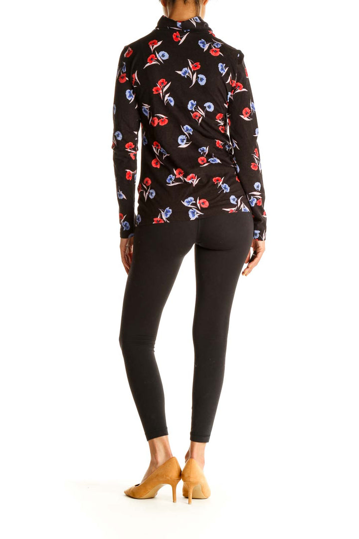 Black Floral Print All Day Wear Turtleneck