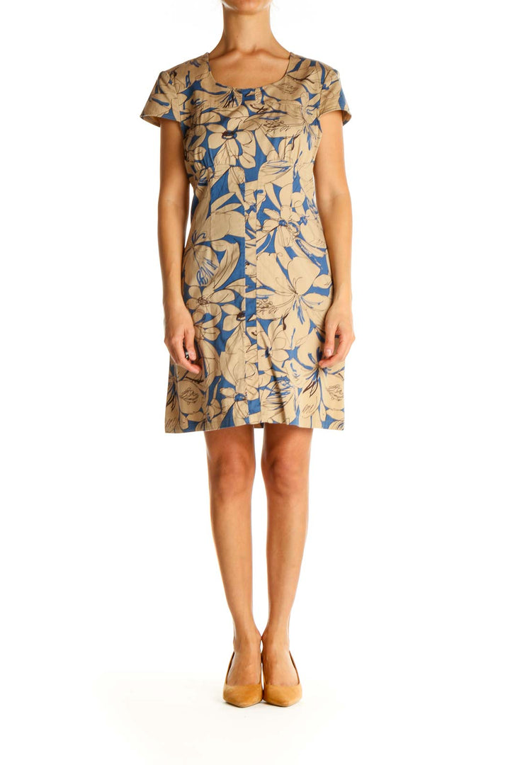 Beige Floral Print Day Sheath Dress