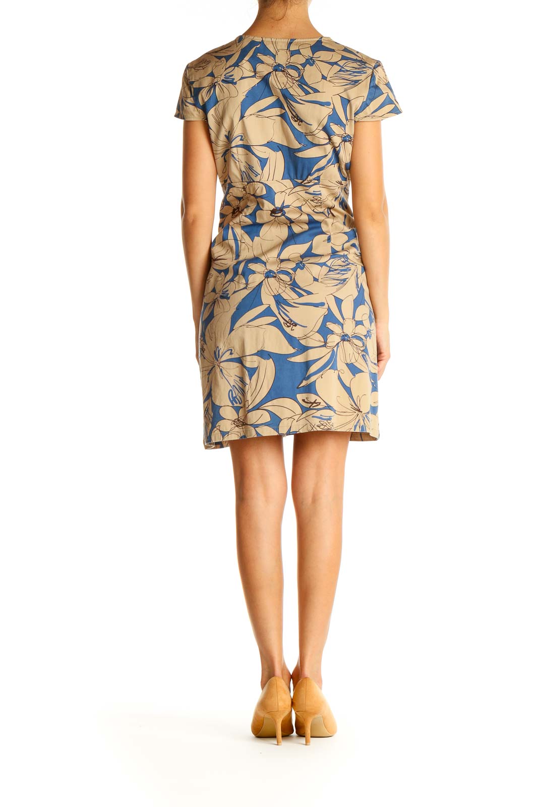 Beige Floral Print Day Sheath Dress