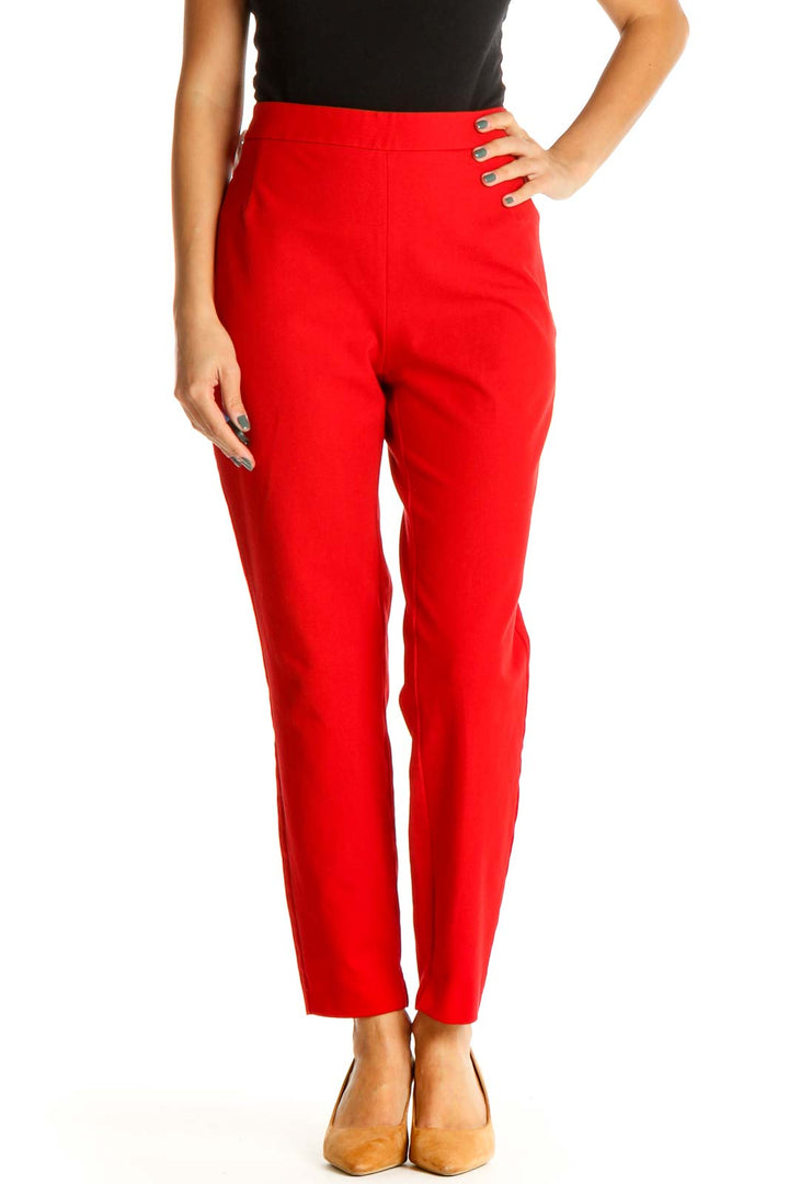 Red Solid Casual Trousers