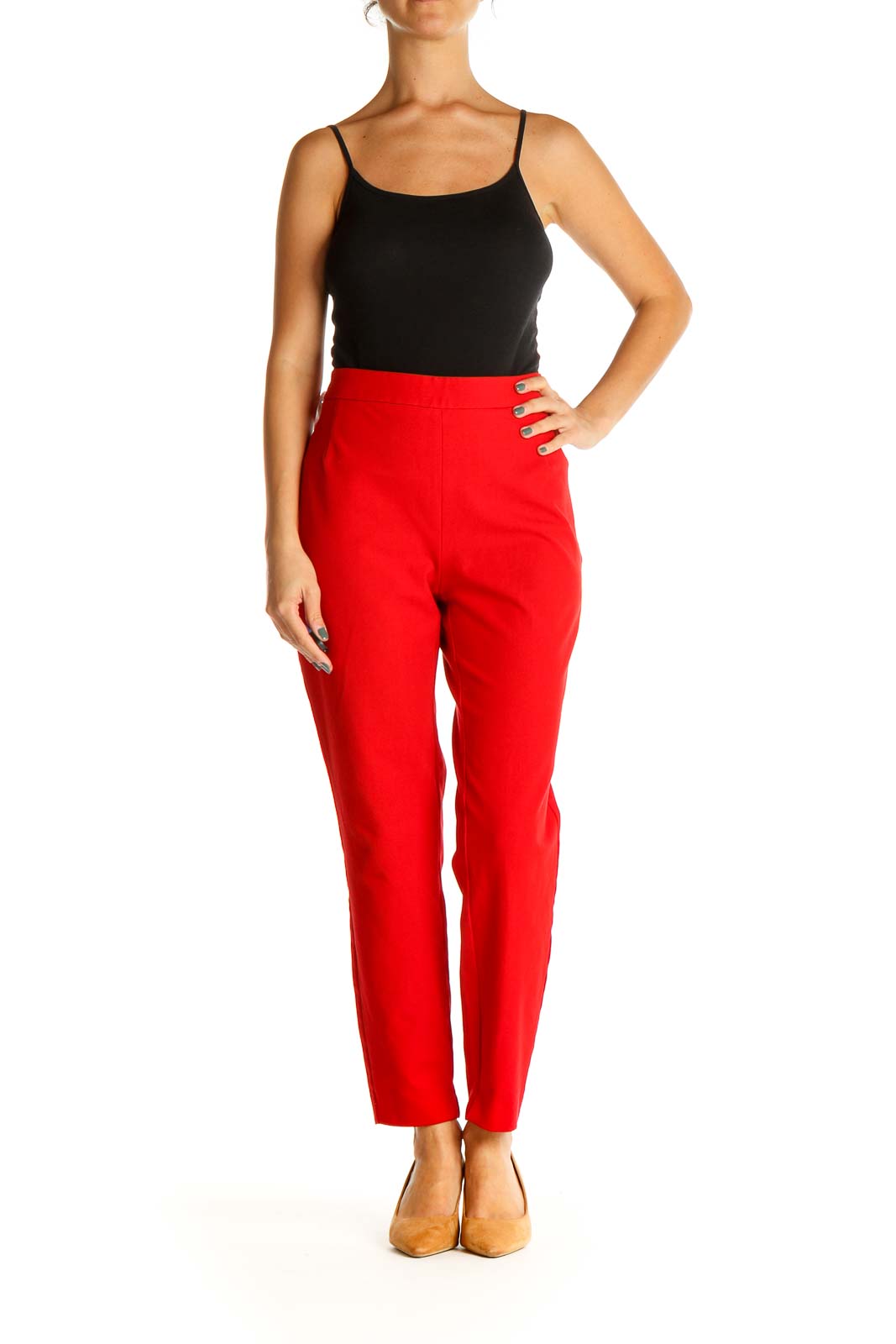 Red Solid Casual Trousers